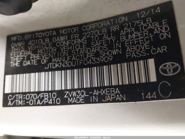 Toyota Prius Two 2015 JTDKN3DU1F0433909 Image 9