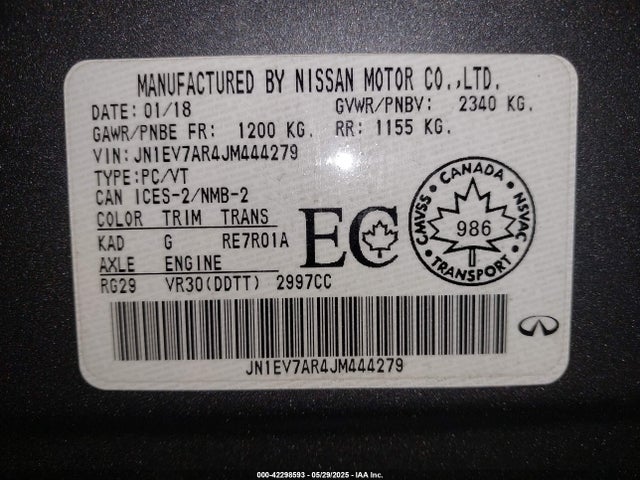 JN1EV7AR4JM444279 Infiniti Q50 3.0t Luxe/3.0t Sport