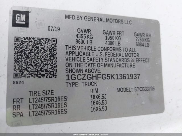 1GCZGHFG5K1361937 Chevrolet Express 3500 Work Van