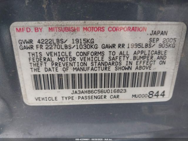 2006 MITSUBISHI LANCER EVOLUTION JA3AH86C56U016823 Photo 8