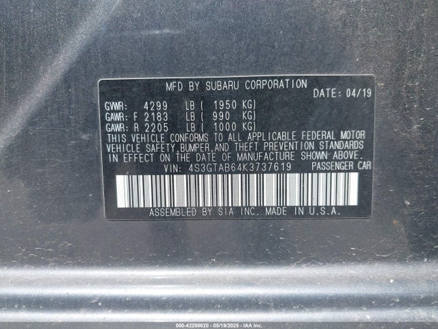 Subaru Impreza 2019 4S3GTAB64K3737619 Image 9