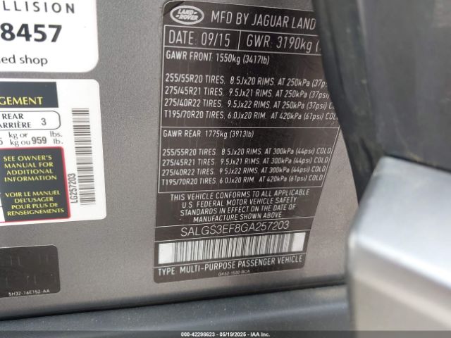 SALGS3EF8GA257203 Land Rover Range Rover 5.0l V8 Supercharged