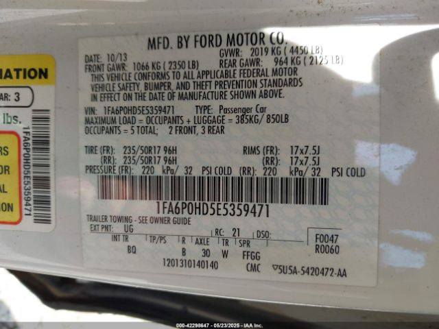 1FA6P0HD5E5359471 Ford FUSION SE