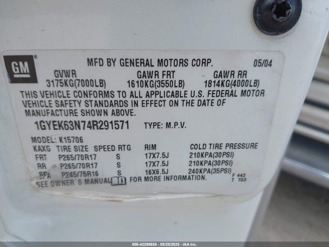2004 CADILLAC ESCALADE 1GYEK63N74R291571 Photo 8
