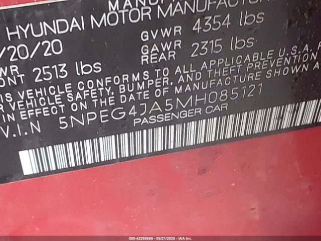 2021 HYUNDAI SONATA 5NPEG4JA5MH085121 Photo 8