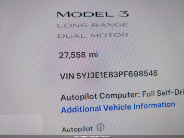 5YJ3E1EB3PF698548 Tesla MODEL 3
