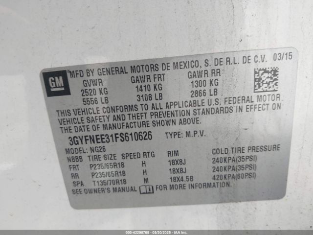 3GYFNEE31FS610626 Cadillac Srx Luxury Collection