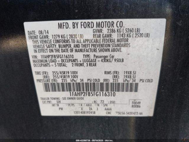 1FAHP2F85FG116310 Ford Taurus Limited