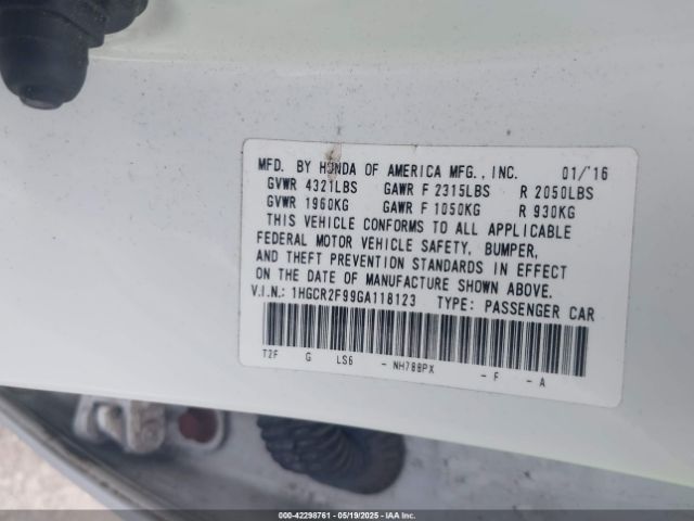 1HGCR2F99GA118123 Honda Accord Ex-l