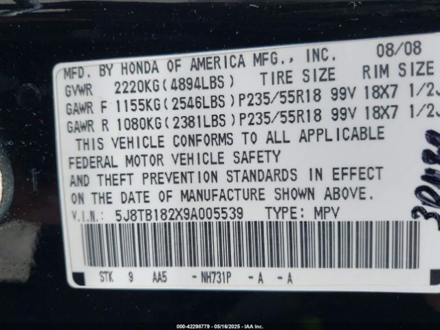 2009 ACURA RDX 5J8TB182X9A005539 Photo 8