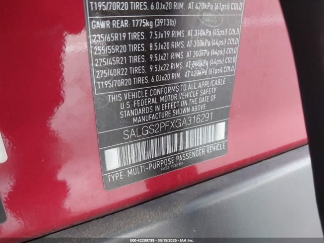 SALGS2PFXGA316291 Land Rover s/c lev3 sulev30