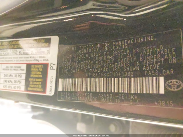 Toyota CAMRY SE 2015 4T1BF1FKXFU041982 Image 9
