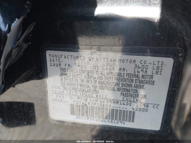 3N1CP5CU5KL481294 Nissan KICKS S