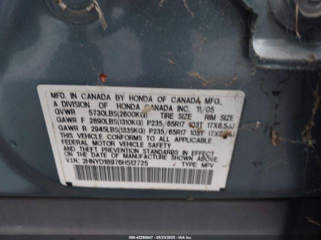 2006 ACURA MDX 2HNYD18976H512725 Photo 8