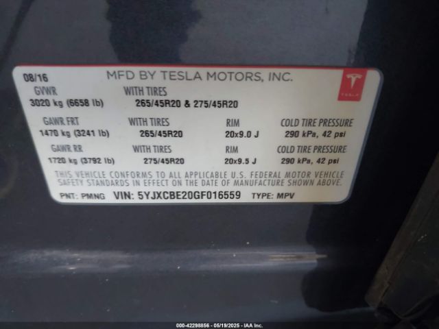 2016 TESLA MODEL X 5YJXCBE20GF016559 Photo 8