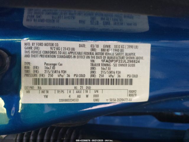 2018 FORD FOCUS 1FADP3F22JL298824 Photo 8