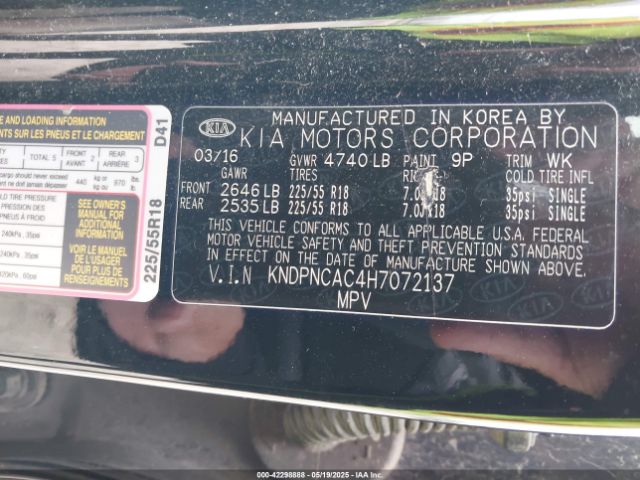 KNDPNCAC4H7072137 KIA Sportage Ex