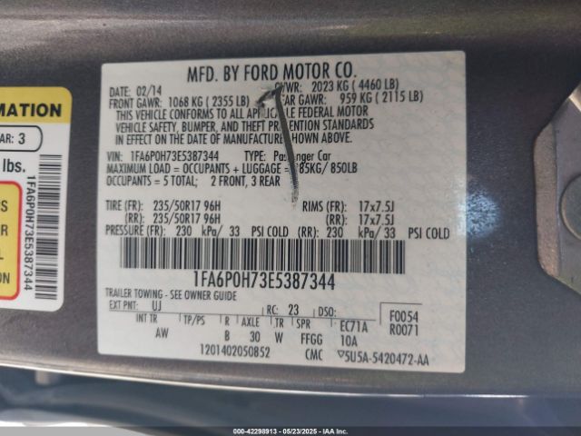 1FA6P0H73E5387344 Ford FUSION SE