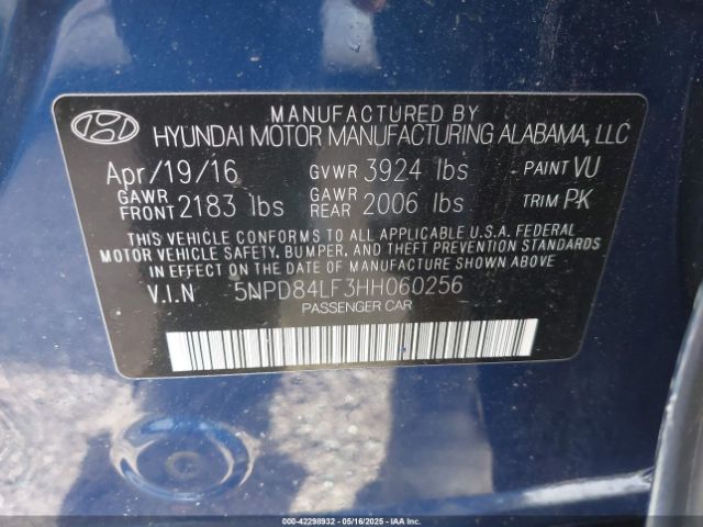 5NPD84LF3HH060256 Hyundai ELANTRA SE
