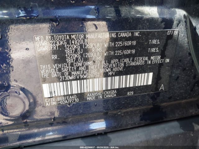 2T3DWRFV1KW028752 Toyota Rav4 Hybrid Limited