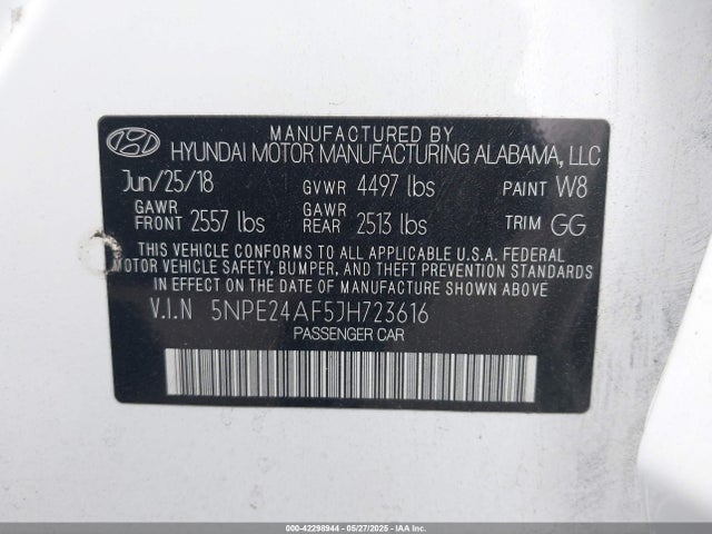 5NPE24AF5JH723616 Hyundai SONATA SE