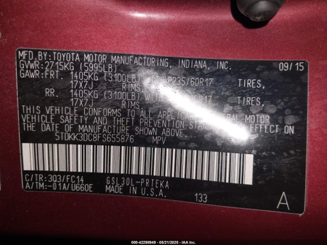 2015 TOYOTA SIENNA 5TDKK3DC8FS655876 Photo 8