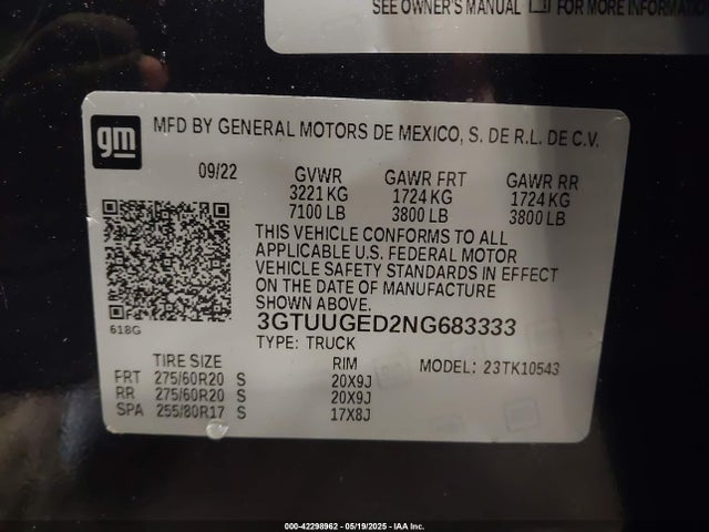 GMC l84 2022 3GTUUGED2NG683333 Image 9