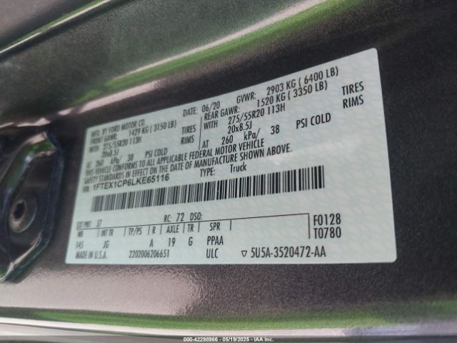 2020 FORD F-150 1FTEX1CP6LKE65116 Photo 8