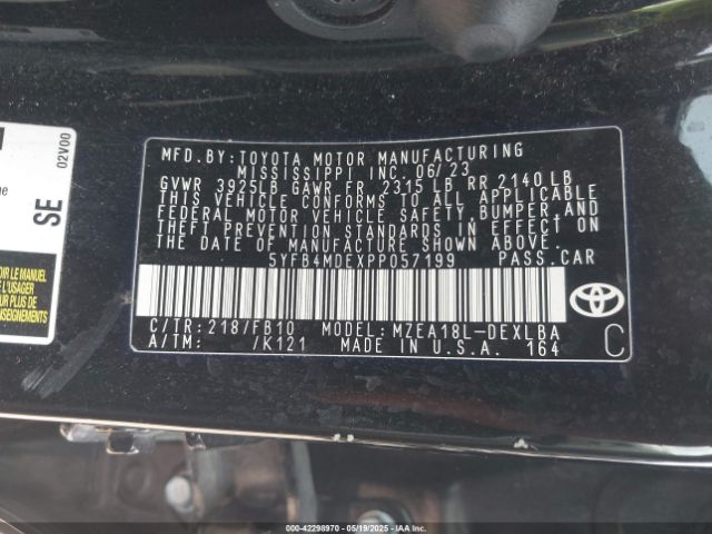 5YFB4MDEXPP057199 Toyota COROLLA LE