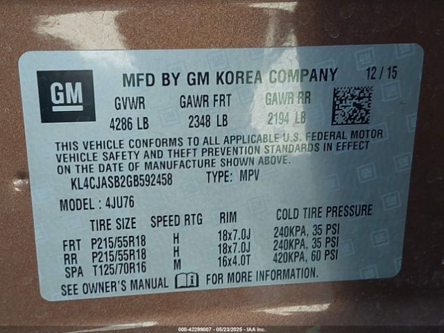 KL4CJASB2GB592458 Buick Encore