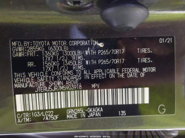 2021 TOYOTA 4RUNNER JTERU5JR7M5903918 Photo 8