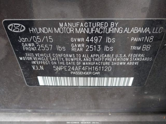 5NPE24AF4FH161120 Hyundai SONATA SE
