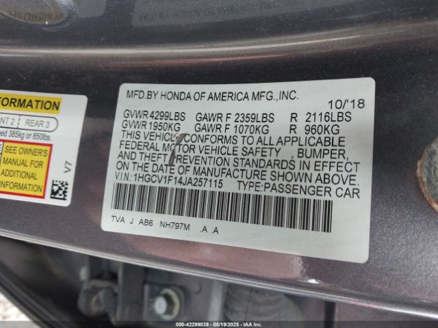 1HGCV1F14JA257115 Honda ACCORD LX