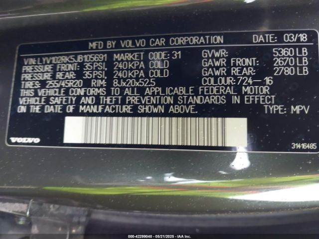 LYV102RK5JB105691 Volvo b4204t(mp)