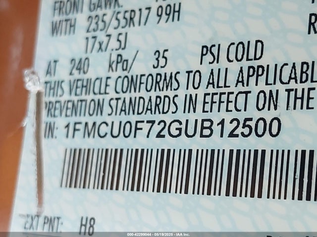 Ford Escape 2016 1FMCU0F72GUB12500 Image 9