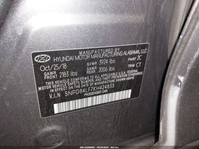 5NPD84LF7KH424833 Hyundai ELANTRA SEL