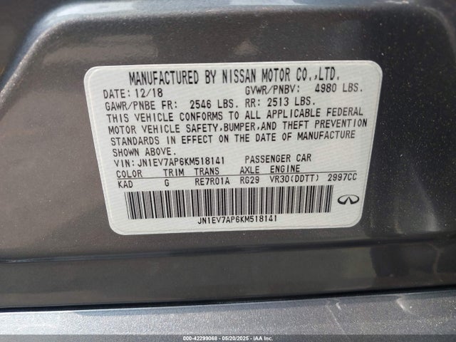 JN1EV7AP6KM518141 Infiniti Q50 3.0t Luxe