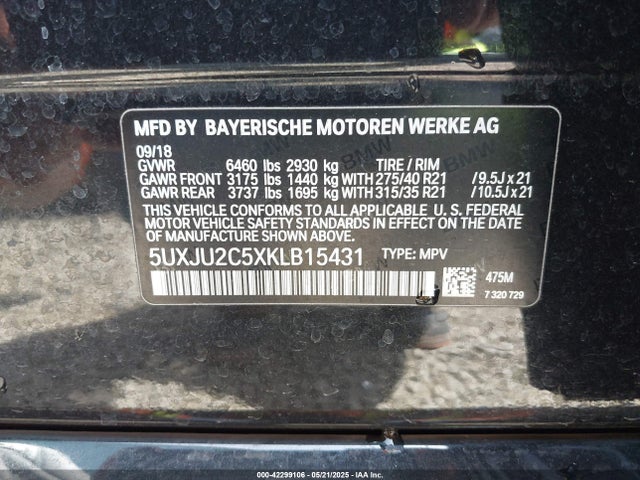 5UXJU2C5XKLB15431 BMW X5