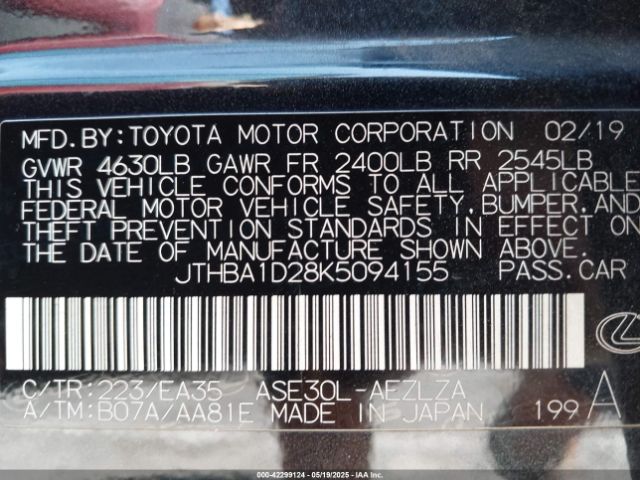 2019 LEXUS IS 300 JTHBA1D28K5094155 Photo 8