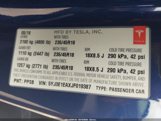2018 TESLA MODEL 3 5YJ3E1EAXJF019387 Photo 8