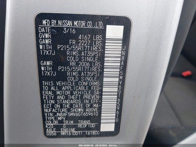 JN8AF5MV6GT659610 Nissan Juke Nismo/s/sl/sv