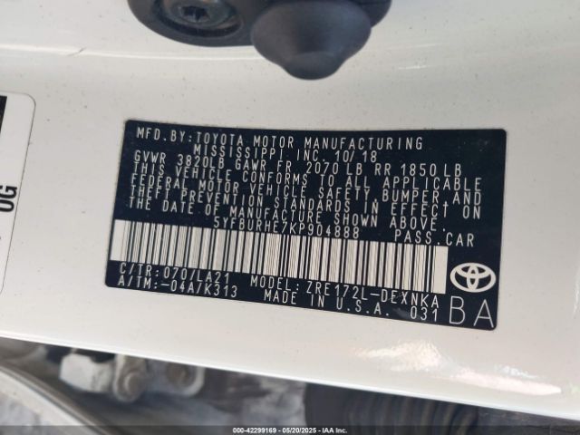 5YFBURHE7KP904888 Toyota Corolla Xle