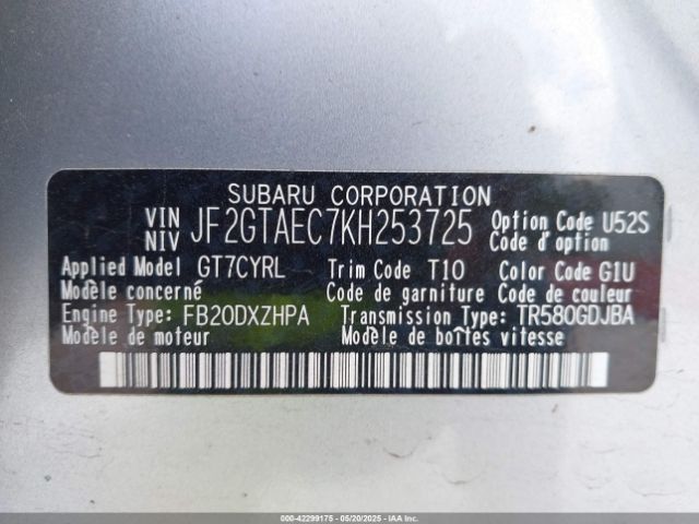 JF2GTAEC7KH253725 Subaru Crosstrek 2.0i Premium