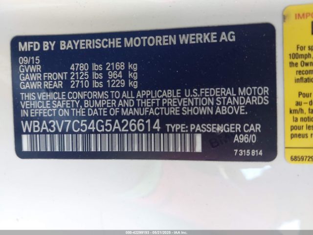 WBA3V7C54G5A26614 BMW 428i