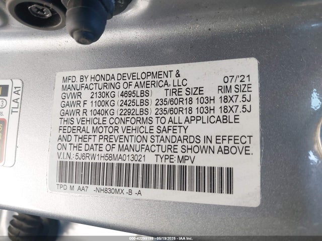 5J6RW1H58MA013021 Honda l15be