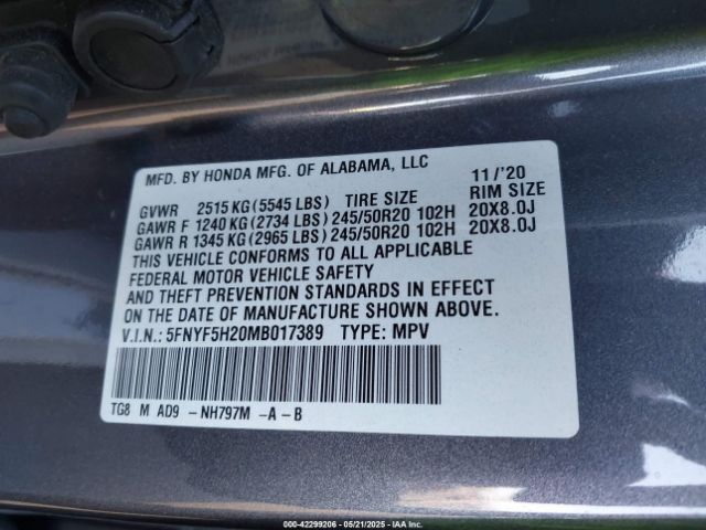 5FNYF5H20MB017389 Honda j35y6