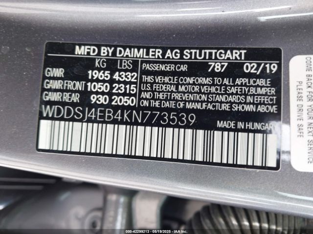 WDDSJ4EB4KN773539 Mercedes-Benz CLA 250