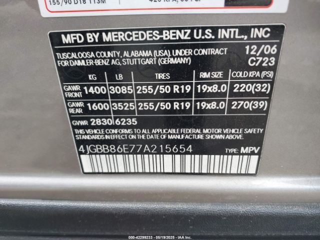 2007 MERCEDES-BENZ ML 350 4JGBB86E77A215654 Photo 8