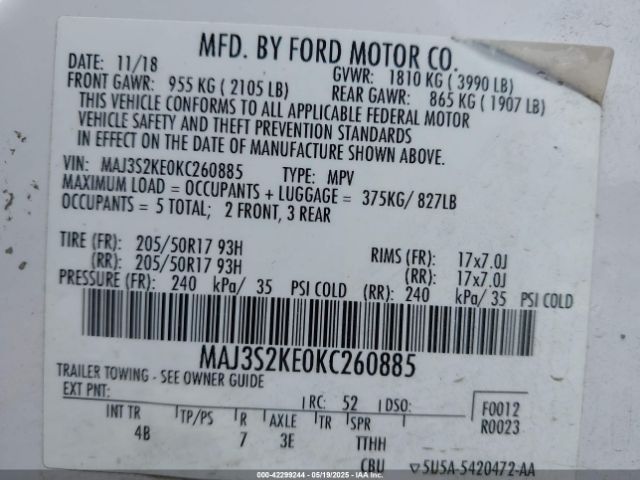 2019 FORD ECOSPORT MAJ3S2KE0KC260885 Photo 8
