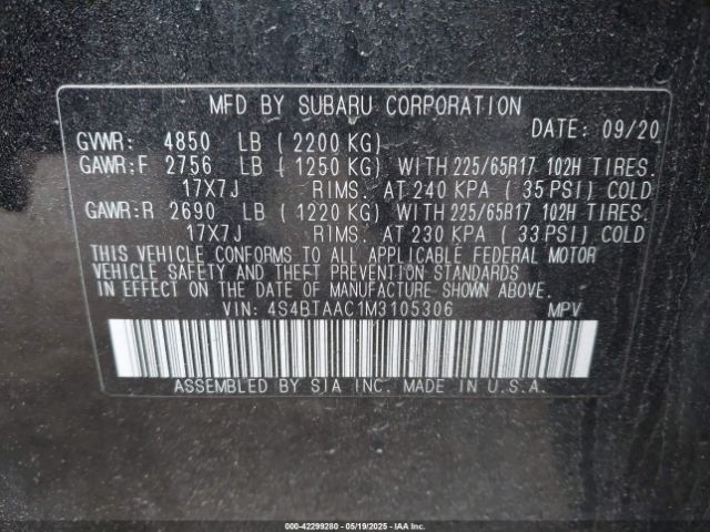 4S4BTAAC1M3105306 Subaru 2021